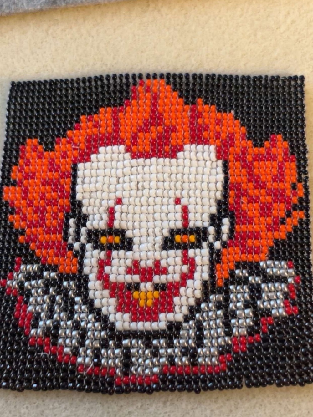 Orange and White Clown Beaded Wall Art